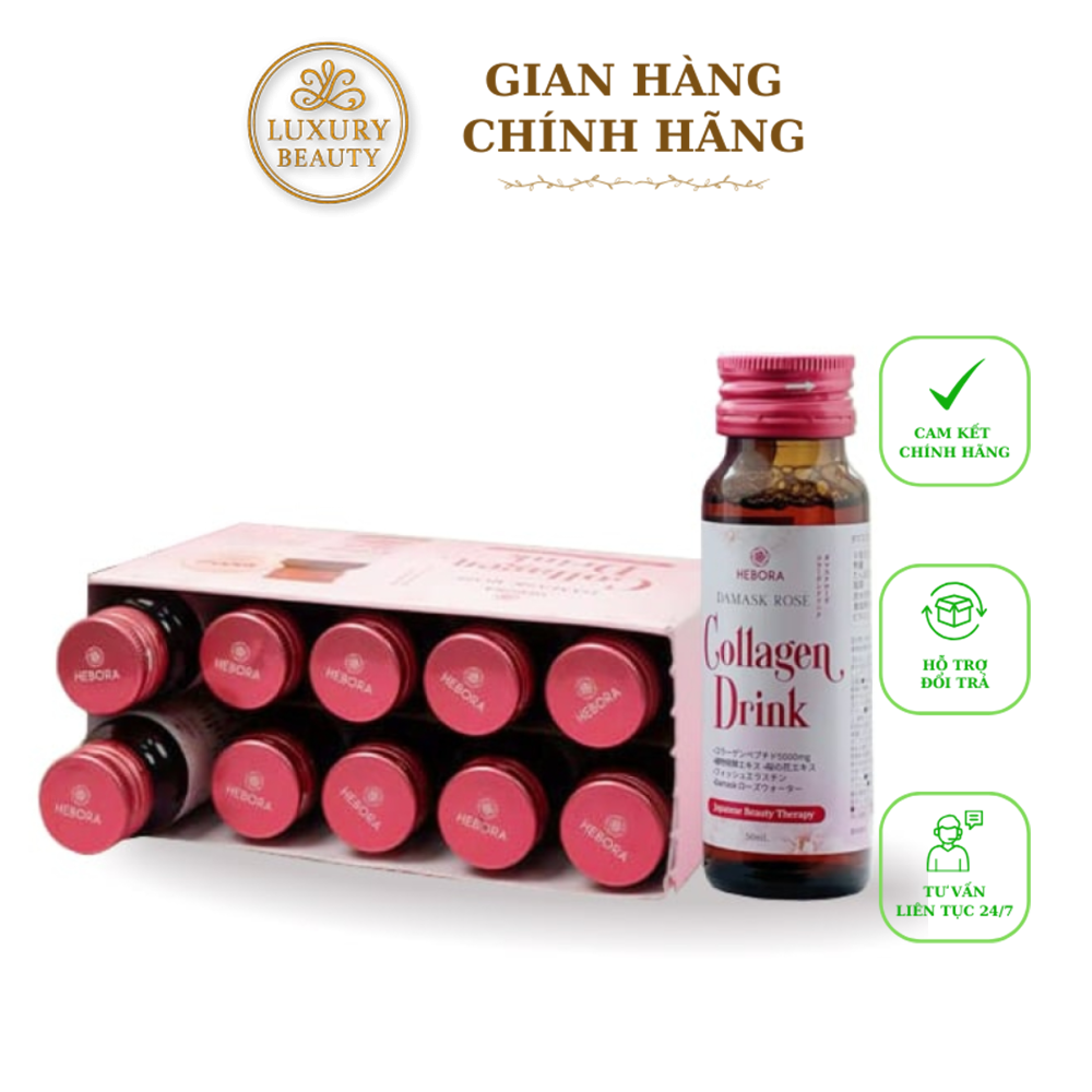 Nước Uống Hebora Damask Rose Collagen Drink Của Nhật Bản Hộp 10 Chai