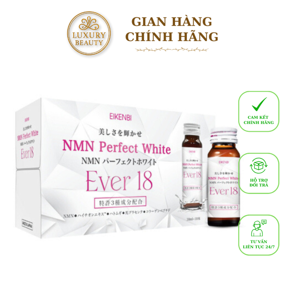 Nước Uống Eikenbi NMN Perfect White Ever 18 Nhật Bản Hộp 10 Lọ