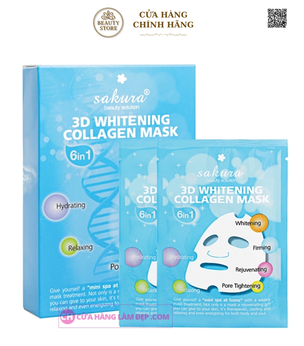 Mặt Nạ Dưỡng Trắng Da & Nâng Cơ Sakura 3D Whitening Collagen Mask