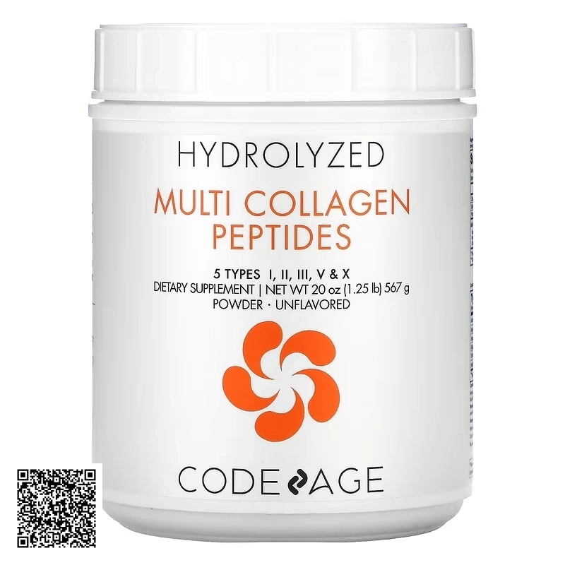Bột Collagen CodeAge Hydrolyzed Multi Collagen Peptides Powder 5 Types I, II, III, V & X Từ Mỹ 567g