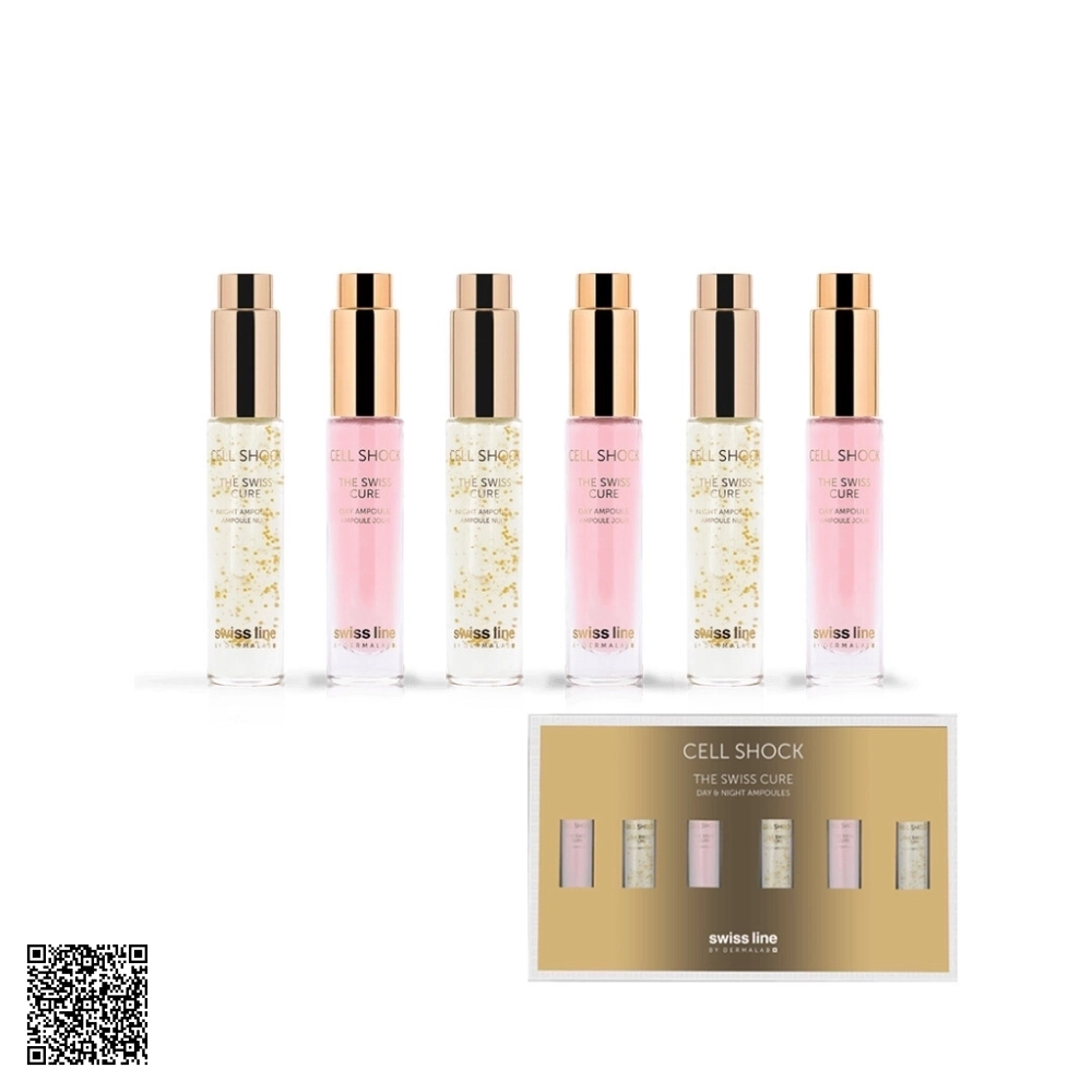Tinh Chất Phục Hồi Da Swissline Cell Shock The Swiss Cure - Day & Night Ampoules Từ Thuỵ Sĩ 6 Lọ